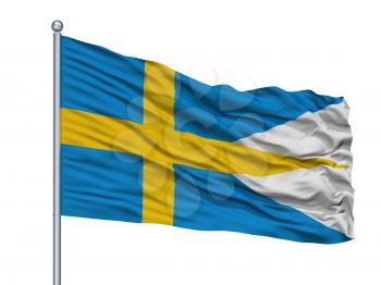 Sweden Naval Ensign Flag On Flagpole, Isolated On White Background, 3D Rendering