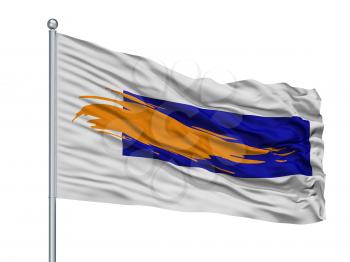 Assen City Flag On Flagpole, Country Netherlands, Isolated On White Background
