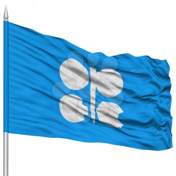 OPEC Flag on Flagpole , Flying in the Wind, Isolated on White Background