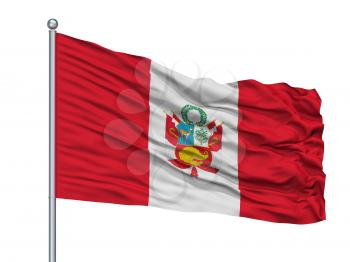 Peru War Flag On Flagpole, Isolated On White Background, 3D Rendering
