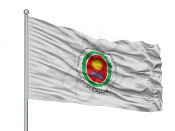 Luque City Flag On Flagpole, Country Paraguay, Isolated On White Background