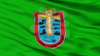 Iquitos City Flag, Country Peru, Closeup View, 3D Rendering