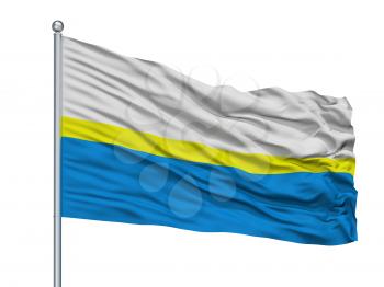 Belchatow City Flag On Flagpole, Country Poland, Isolated On White Background