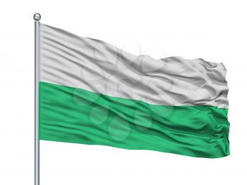 Gdynia City Flag On Flagpole, Country Poland, Isolated On White Background