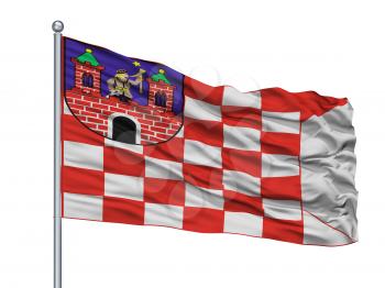 Glogow City Flag On Flagpole, Country Poland, Isolated On White Background