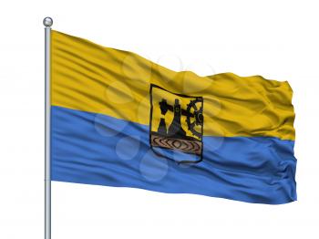 Gniezno City Flag On Flagpole, Country Poland, Isolated On White Background