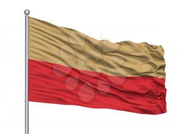 Jaworzno City Flag On Flagpole, Country Poland, Isolated On White Background