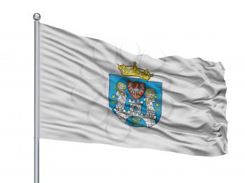 Opole City Flag On Flagpole, Country Poland, Isolated On White Background