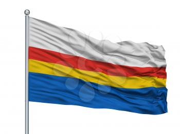 Pabianice City Flag On Flagpole, Country Poland, Isolated On White Background