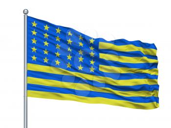 Project For Ukraine Flag On Flagpole, Isolated On White Background, 3D Rendering