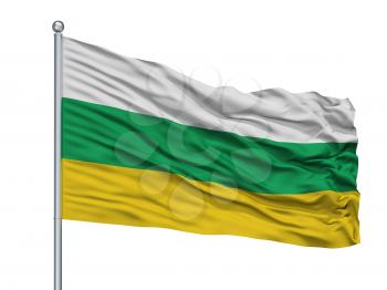 Zgierz City Flag On Flagpole, Country Poland, Isolated On White Background