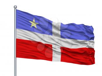 Guayanilla City Flag On Flagpole, Country Puerto Rico, Isolated On White Background