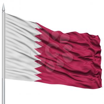 Qatar Flag on Flagpole , 3D Rendering, Isolated on White Background
