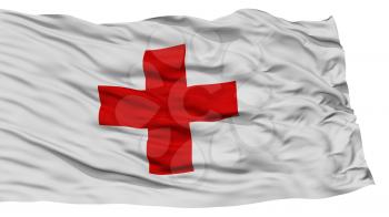 Isolated Red Cross Flag, Waving on White Background, High Resolution