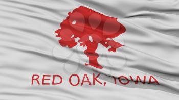 Closeup of Red Oak City Flag, Waving in the Wind, Iowa State, United States of America