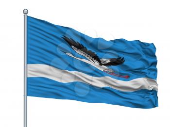 Villalba City Flag On Flagpole, Country Puerto Rico, Isolated On White Background
