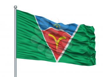 Elektrougli City Flag On Flagpole, Country Russia, Moscow Oblast, Isolated On White Background