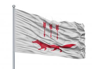 Pskov City Flag On Flagpole, Country Russia, Pskov Oblast, Isolated On White Background