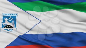 Vorkuta City Flag, Country Russia, Closeup View, 3D Rendering