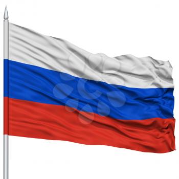 Russia Flag on Flagpole , Flying in the Wind, Isolated on White Background
