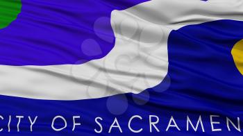 Closeup Sacramento Flag, Capital of California State, Flying in the Wind