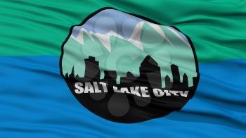 Closeup Salt Lake Flag, Capital of Utah State, Flying in the Wind