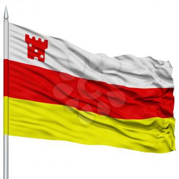 Santa Barbara City Flag on Flagpole, California State, Flying in the Wind, Isolated on White Background