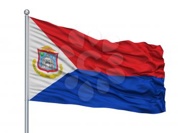 Sint Maarten Flag On Flagpole, Isolated On White Background, 3D Rendering