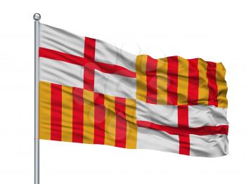 Albacete City Flag On Flagpole, Country Spain, Isolated On White Background