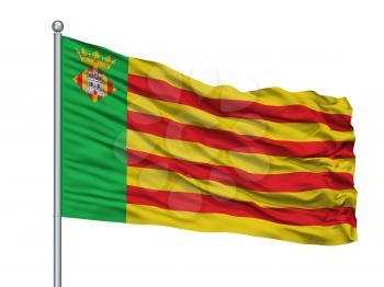 Almeria City Flag On Flagpole, Country Spain, Isolated On White Background