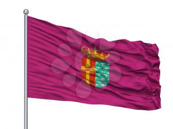 Caceres City Flag On Flagpole, Country Spain, Isolated On White Background