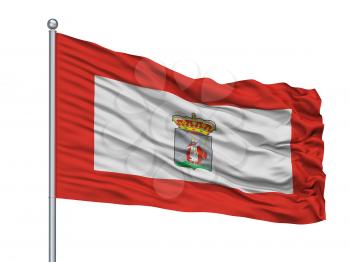 Cadiz City Flag On Flagpole, Country Spain, Isolated On White Background