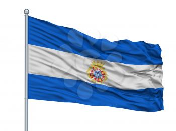 Castello La Plana City Flag On Flagpole, Country Spain, Isolated On White Background