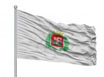 Ecija City Flag On Flagpole, Country Spain, Sevilla Province, Isolated On White Background
