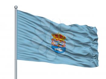 Elx City Flag On Flagpole, Country Spain, Isolated On White Background