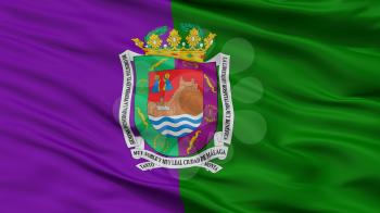 Malaga City Flag, Country Spain, Closeup View, 3D Rendering