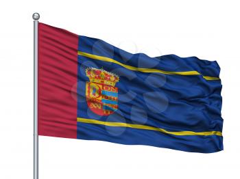 Las Palmas Gran Canaria City Flag On Flagpole, Country Spain, Isolated On White Background