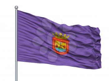 Lleida City Flag On Flagpole, Country Spain, Isolated On White Background