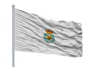 Mallorca City Flag On Flagpole, Country Spain, Isolated On White Background