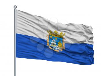 Marbella City Flag On Flagpole, Country Spain, Isolated On White Background