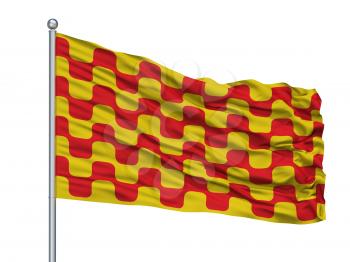 Pamplona City Flag On Flagpole, Country Spain, Isolated On White Background