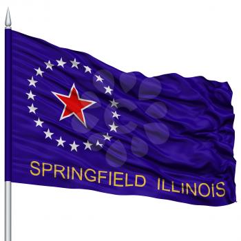 Springfield Flag on Flagpole, Capital of Illinois State, Flying in the Wind, Isolated on White Background