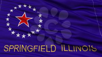 Closeup Springfield Flag, Capital of Illinois State, Flying in the Wind