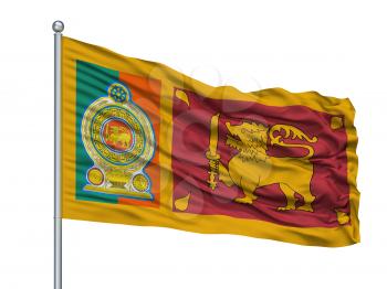 Sri Lankan Army Flag On Flagpole, Isolated On White Background, 3D Rendering