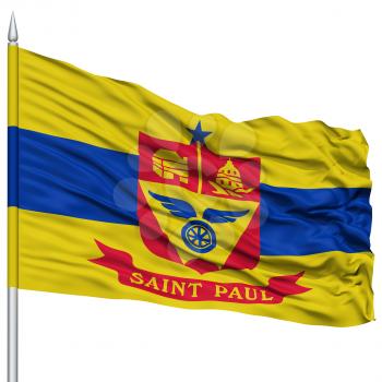 St Paul Flag on Flagpole, Capital of Minnesota State, Flying in the Wind, Isolated on White Background