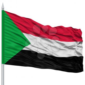 Sudan Flag on Flagpole , 3D Rendering, Isolated on White Background