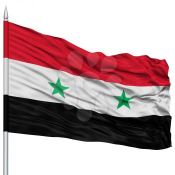 Syria Flag on Flagpole , Flying in the Wind, Isolated on White Background