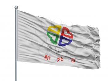 Valencian Community City Flag On Flagpole, Country Spain, Isolated On White Background