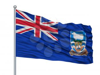 Falkland Islands Flag On Flagpole, Isolated On White Background, 3D Rendering