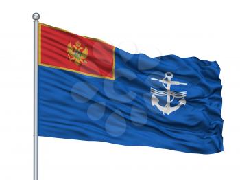 Navy Of Montenegro Flag On Flagpole, Isolated On White Background, 3D Rendering